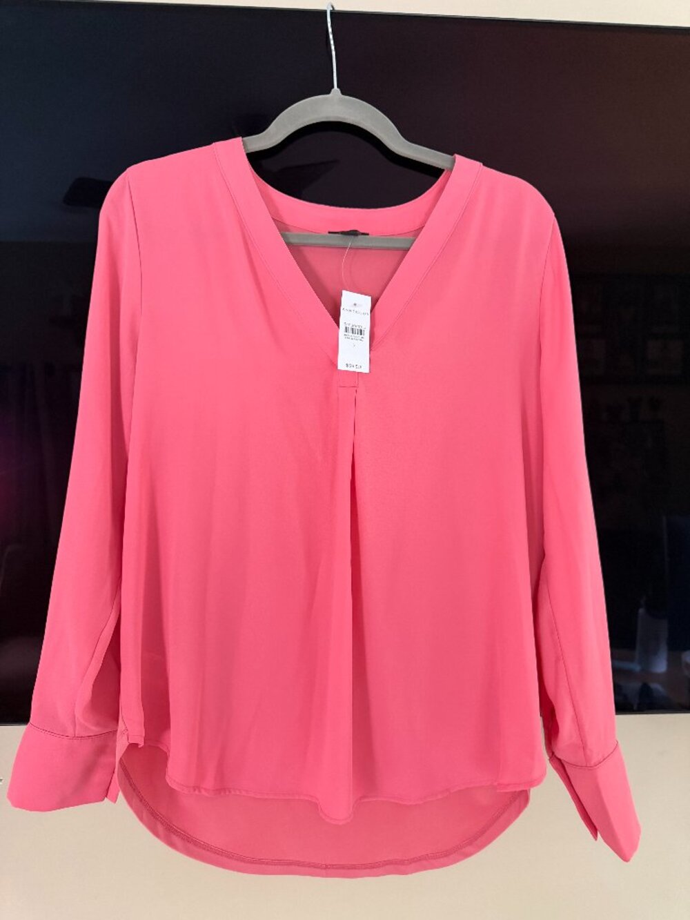 Ann Taylor Women’s Pleated V-Neck Long Sleeve Blouse SZ S